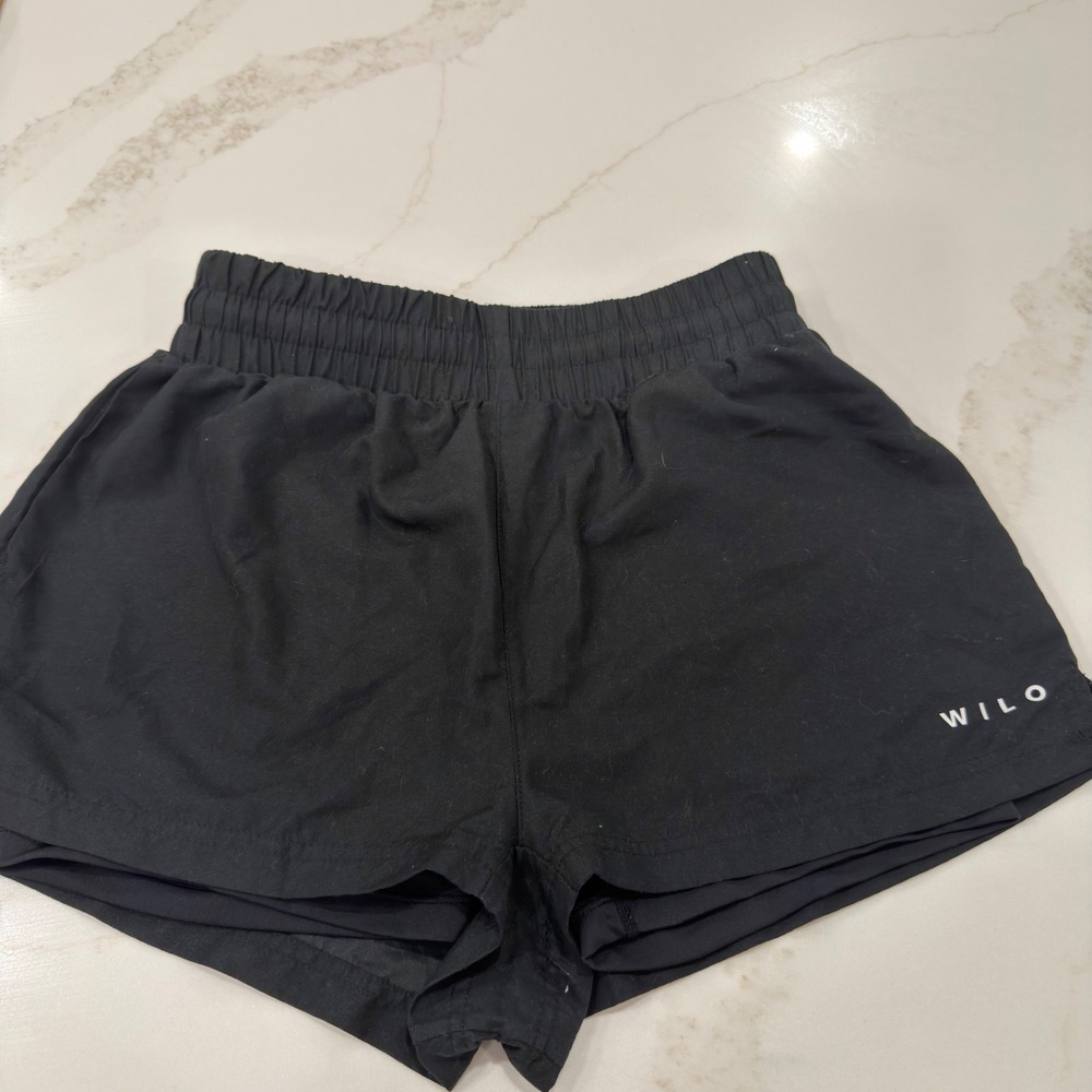 Wilo The Label Women Black Athletic Running Shorts Smocked Waist Liner Small